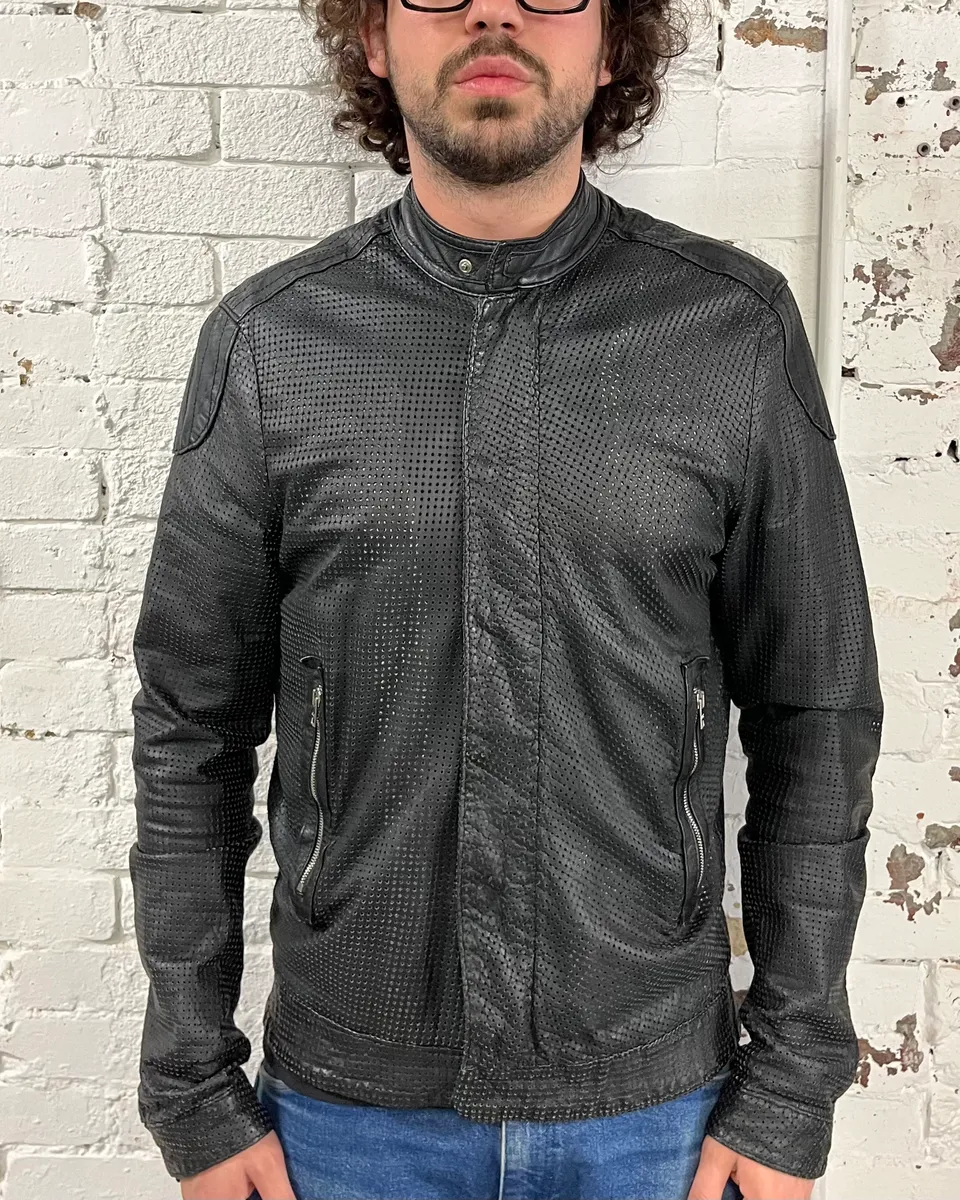 Giorgio Brato Black Perforated Leather Biker Jacket - Image 2