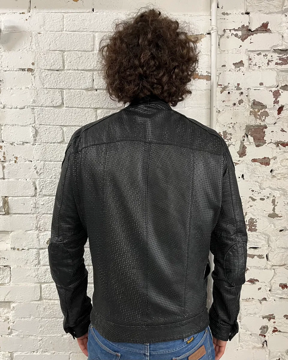 Giorgio Brato Black Perforated Leather Biker Jacket - Image 3