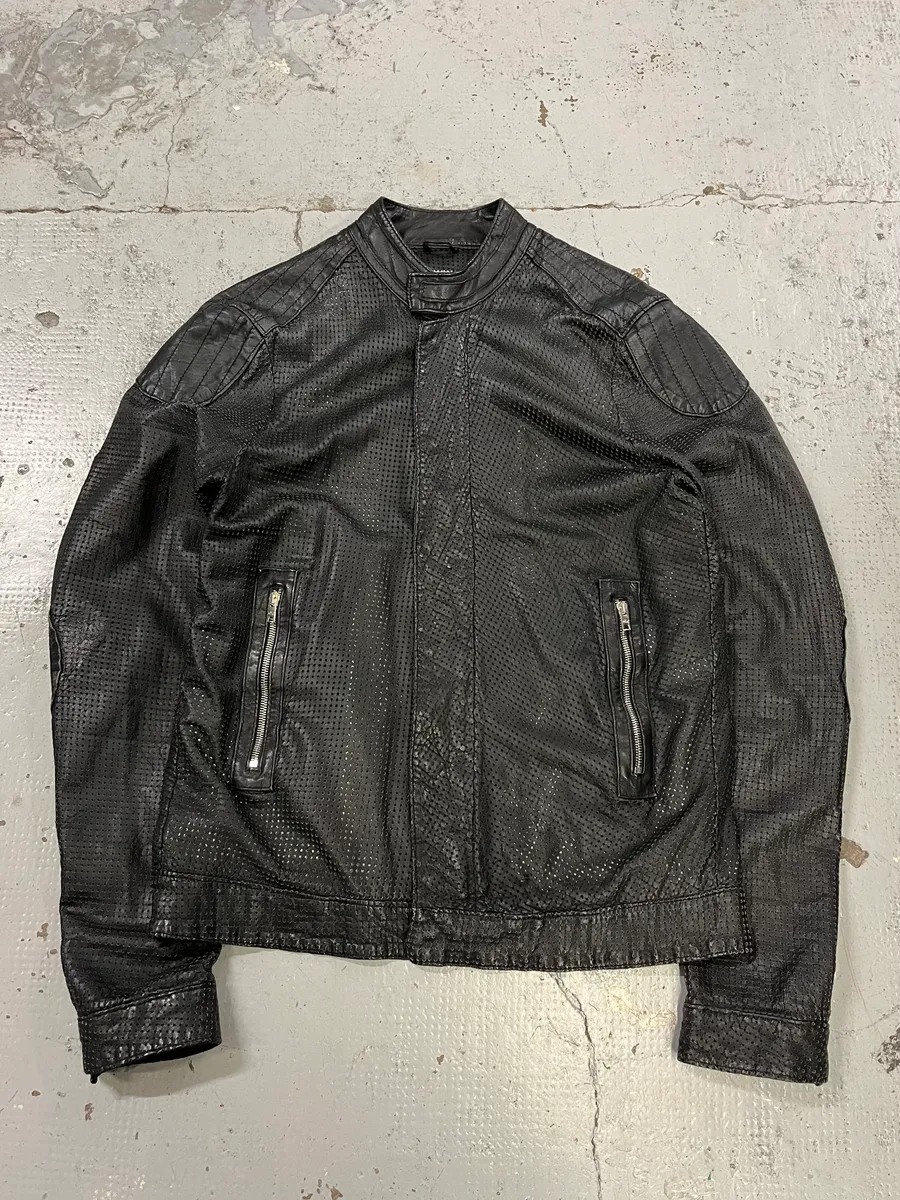 Giorgio Brato Black Perforated Leather Biker Jacket - Image 4