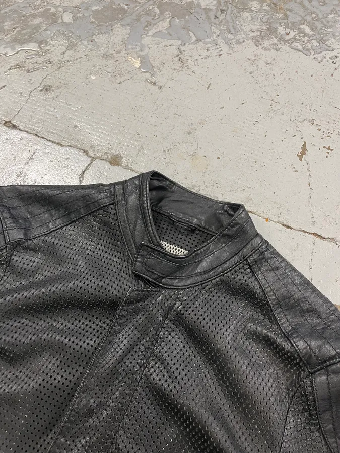 Giorgio Brato Black Perforated Leather Biker Jacket - Image 5