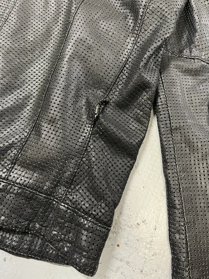 Giorgio Brato Black Perforated Leather Biker Jacket - Image 8