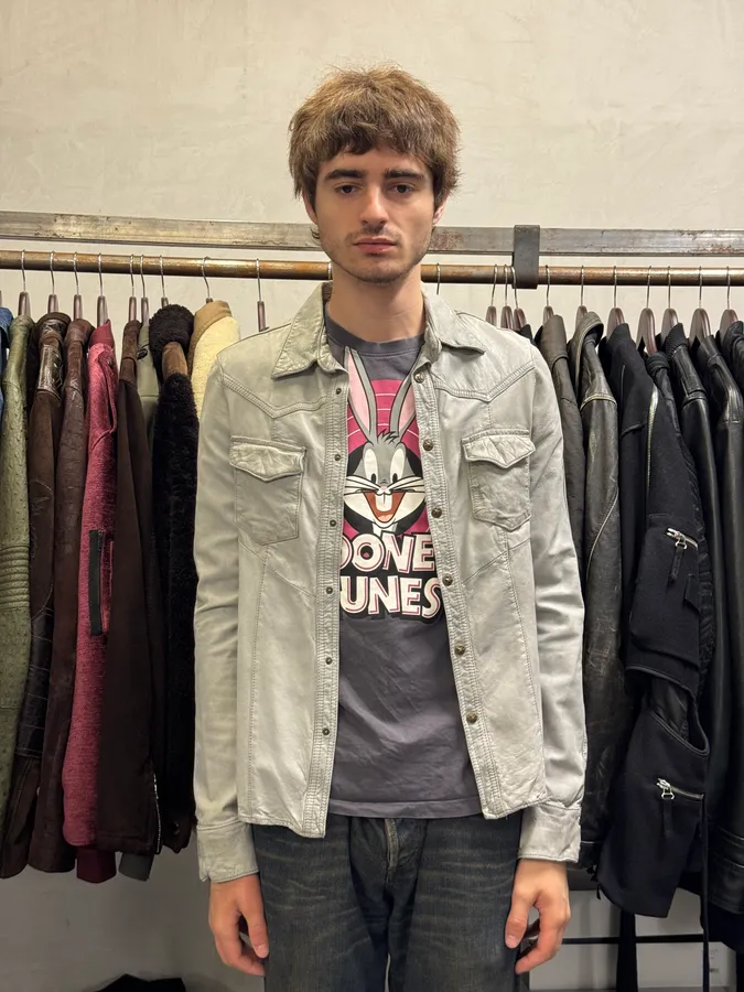Giorgio Brato Grey Leather Buttoned Shirt - Image 2