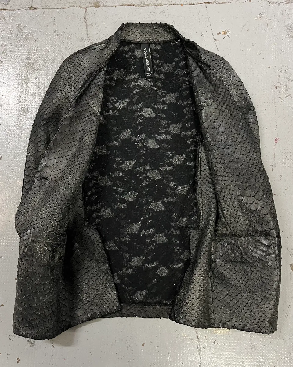Giorgio Brato Grey Leather Snakeskin Effect Blazer Jacket - Image 9