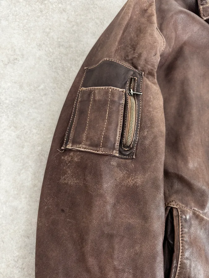 Giorgio Brato Italian Brown Eroded Leather Jacket - Image 9
