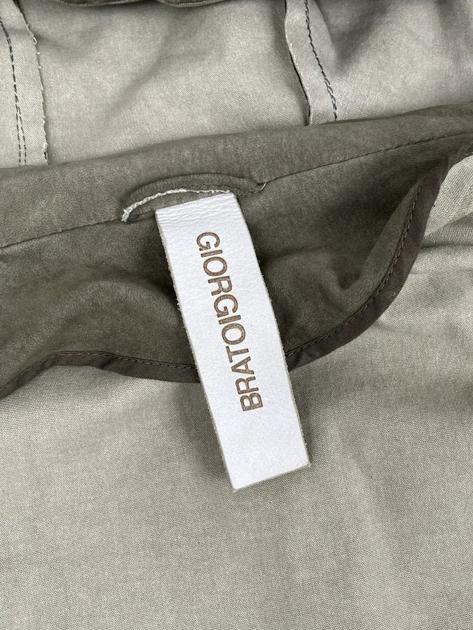 Giorgio Brato Olive Avant-Garde Leather Zip Hooded Jacket - Image 9