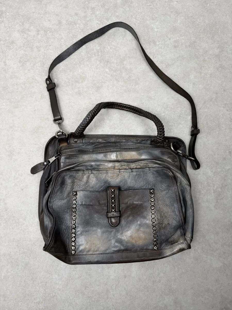 Giorgio Brato Silver Grey Aged Leather Shoulder Bag