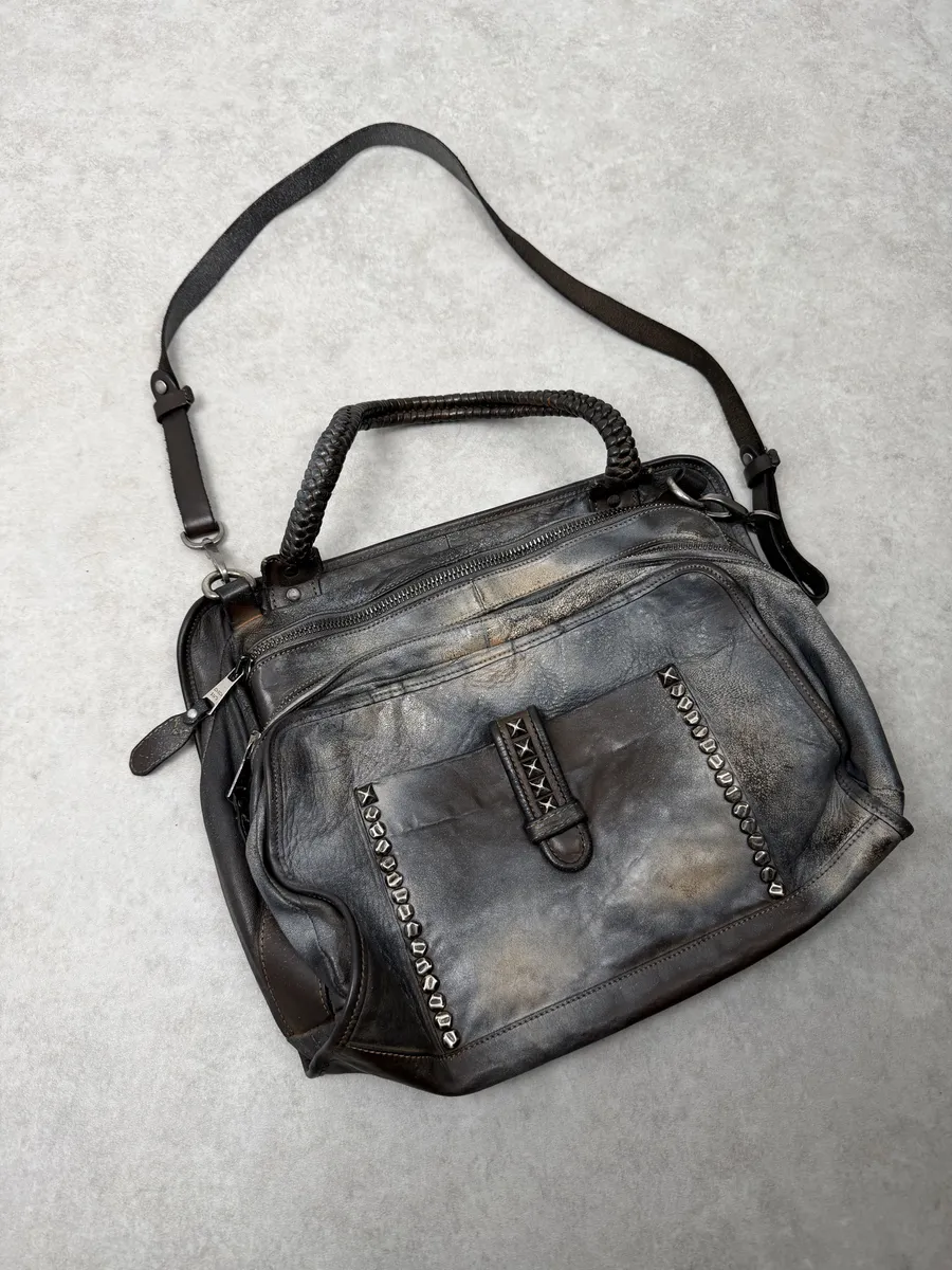 Giorgio Brato Silver Grey Aged Leather Shoulder Bag - Image 12