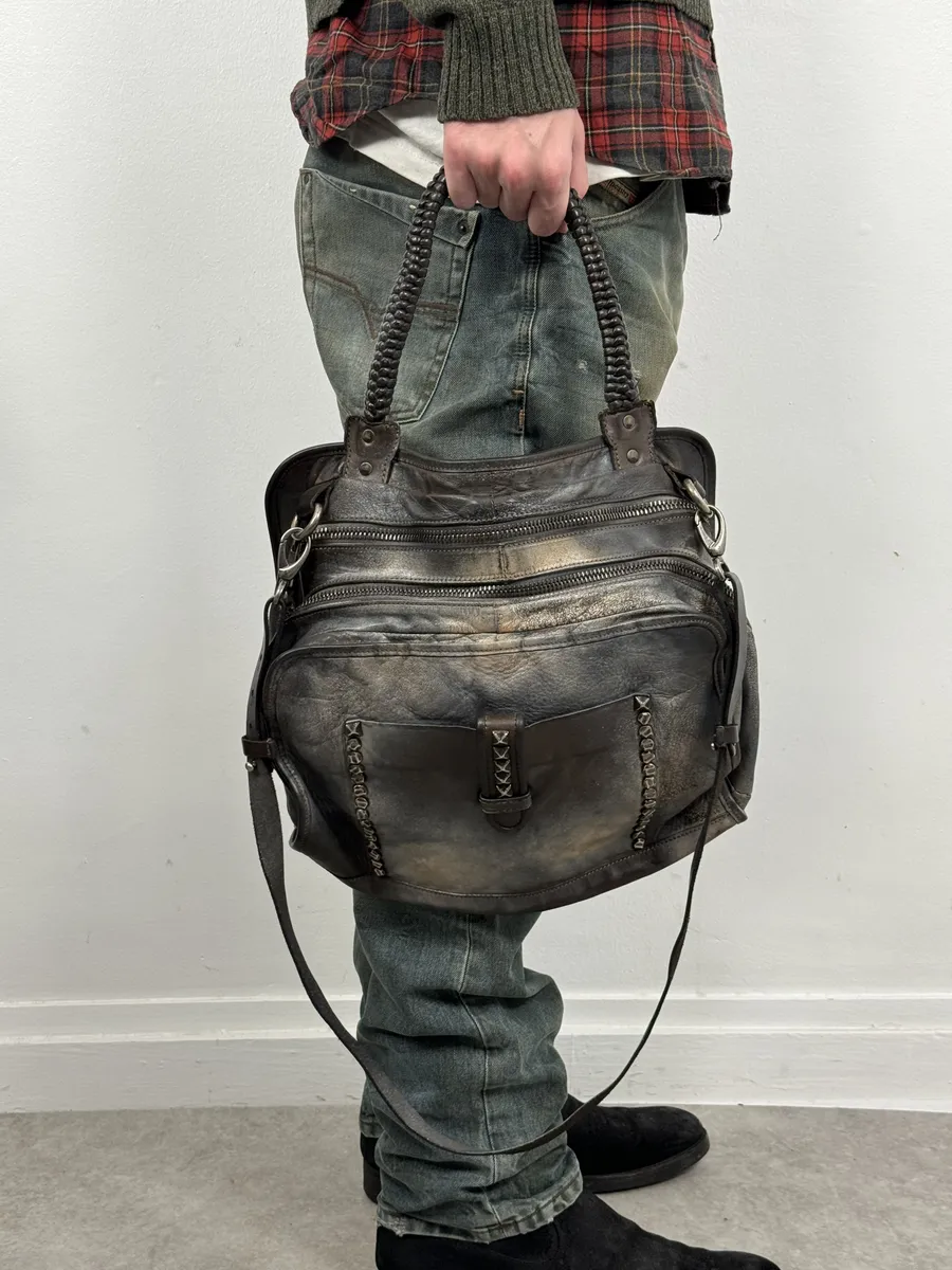 Giorgio Brato Silver Grey Aged Leather Shoulder Bag - Image 2
