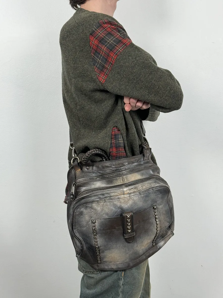 Giorgio Brato Silver Grey Aged Leather Shoulder Bag - Image 3