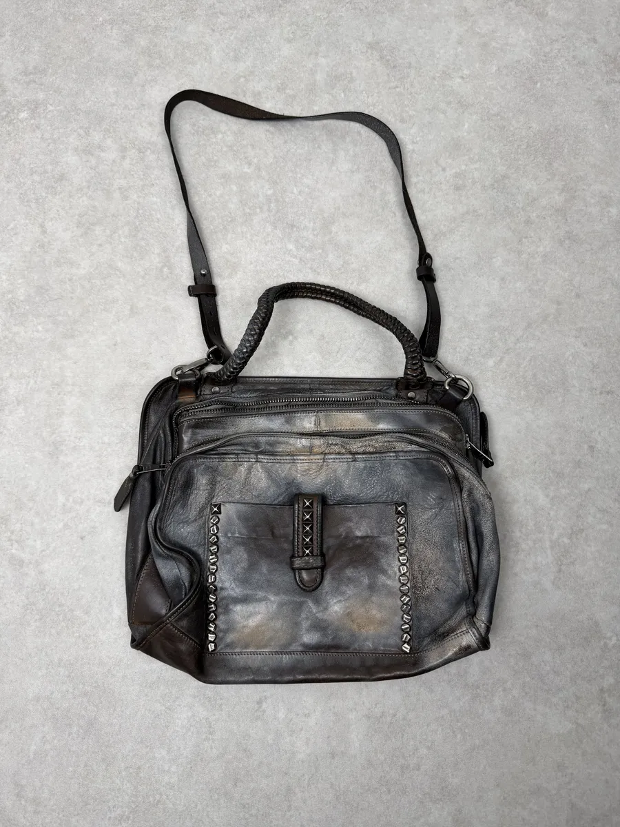 Giorgio Brato Silver Grey Aged Leather Shoulder Bag - Image 5