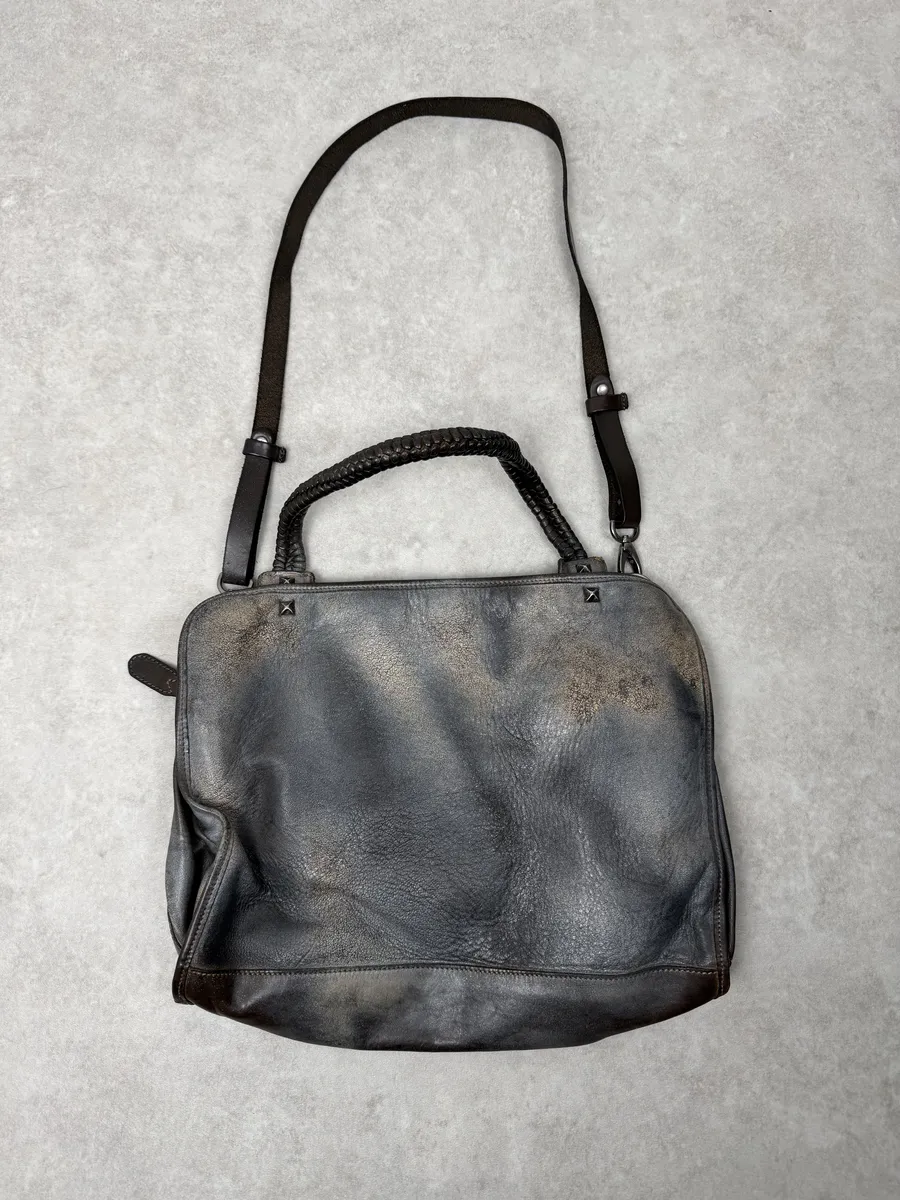 Giorgio Brato Silver Grey Aged Leather Shoulder Bag - Image 6