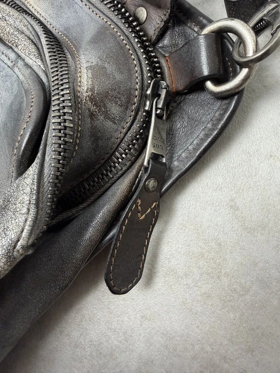 Giorgio Brato Silver Grey Aged Leather Shoulder Bag - Image 8