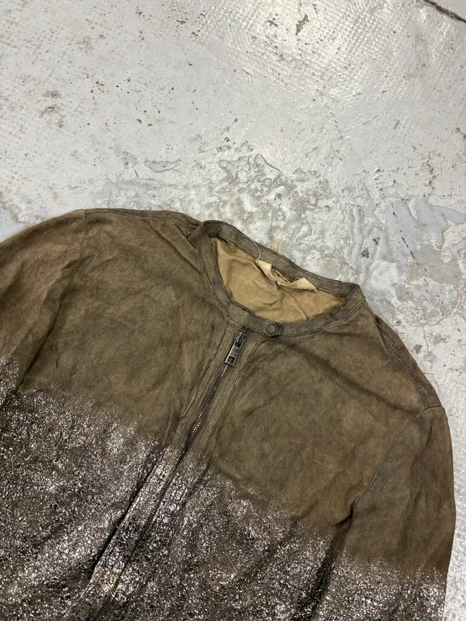 Giorgio Brato Silver Leather Crackle Biker Jacket - Image 4