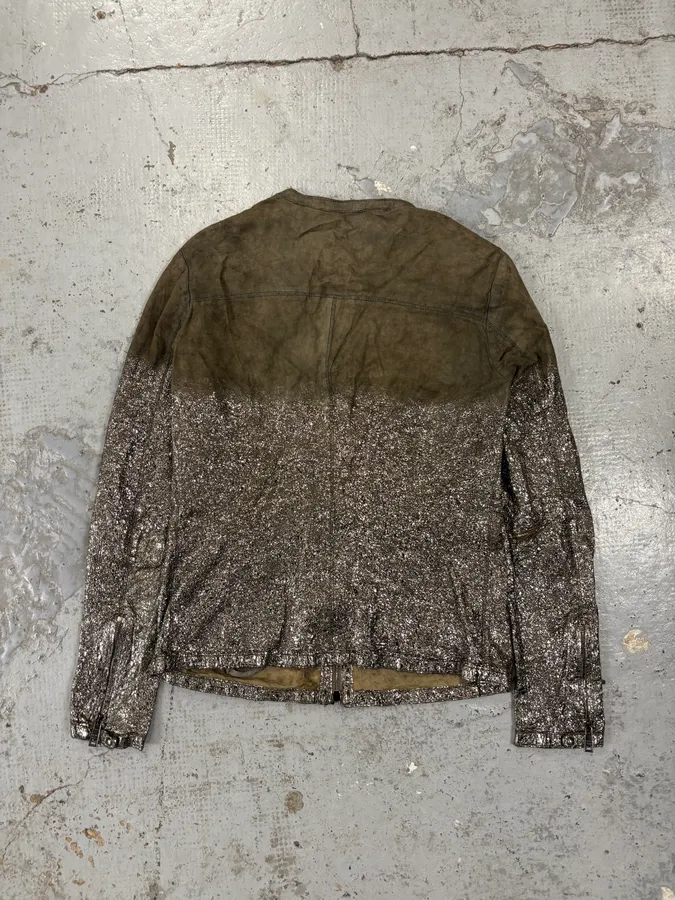 Giorgio Brato Silver Leather Crackle Biker Jacket - Image 5