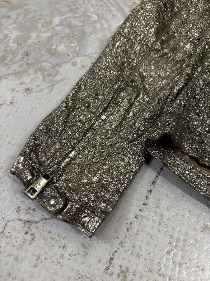 Giorgio Brato Silver Leather Crackle Biker Jacket - Image 9