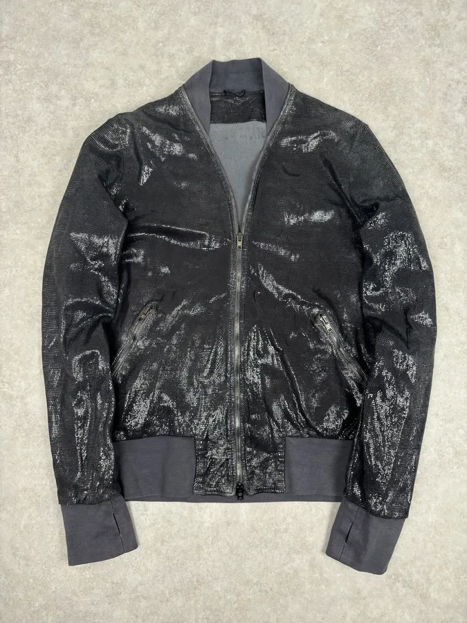Giorgio Brato Silver Sequin Embellished Leather Bomber Jacket