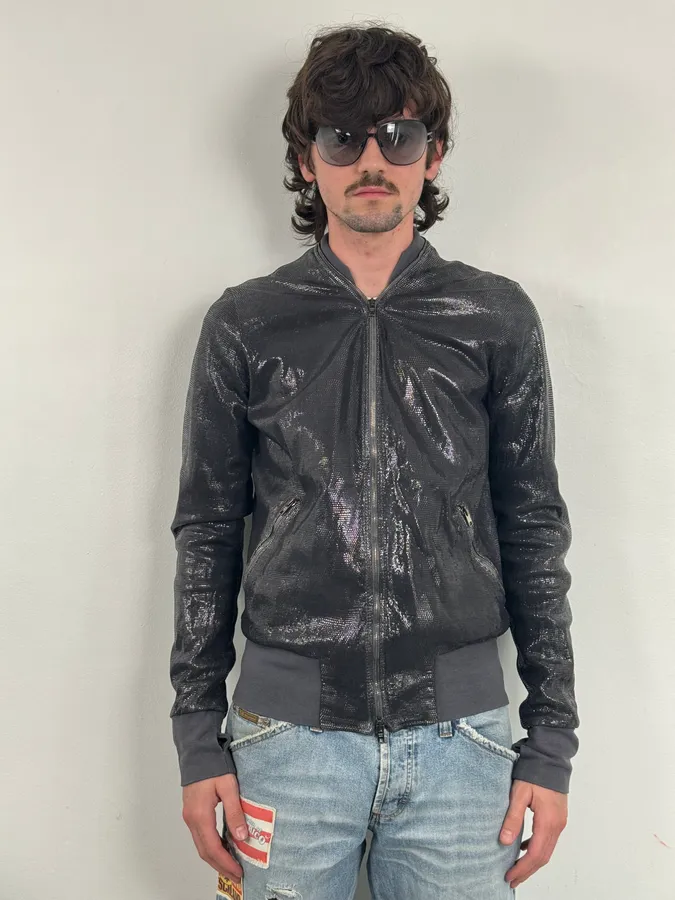 Giorgio Brato Silver Sequin Embellished Leather Bomber Jacket - Image 2