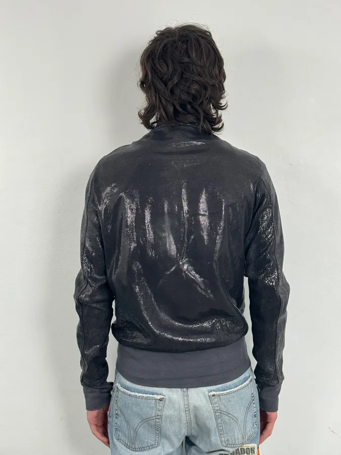 Giorgio Brato Silver Sequin Embellished Leather Bomber Jacket - Image 3