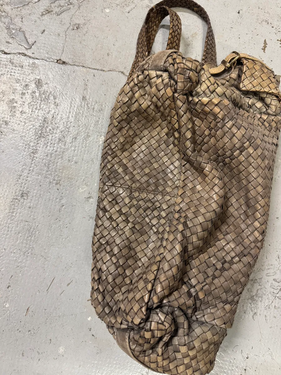 Giorgio Brato Woven Beige Leather Cargo Handle Bag - Image 8