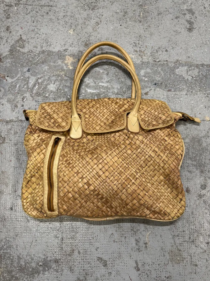 Giorgio Brato Woven Beige Leather Handle Bag - Image 2