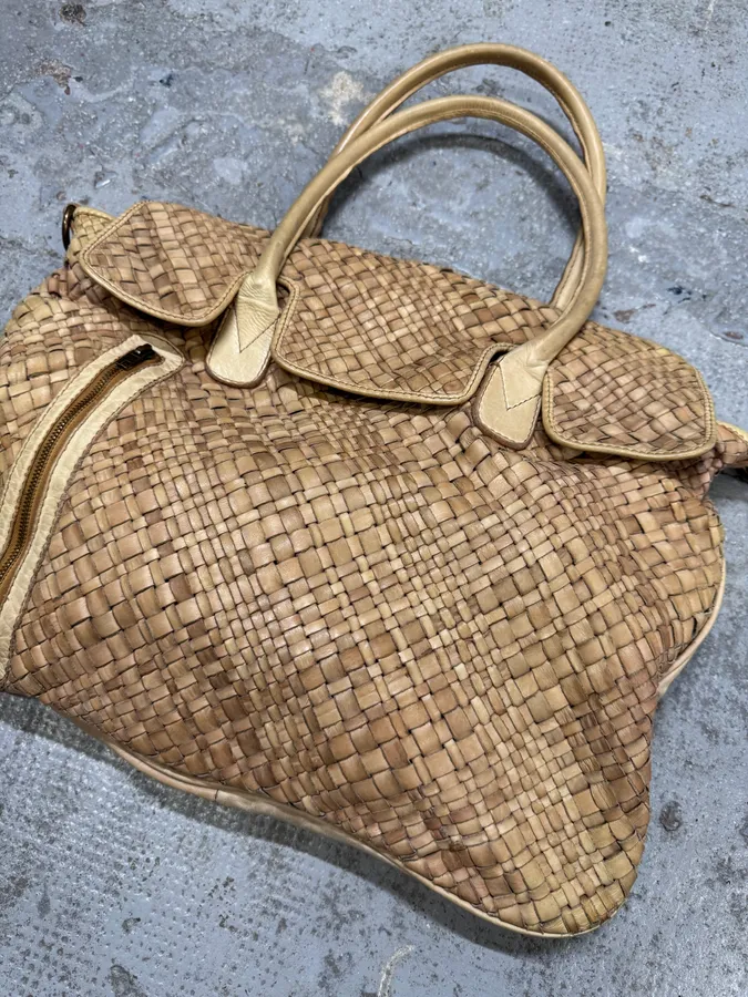 Giorgio Brato Woven Beige Leather Handle Bag - Image 4