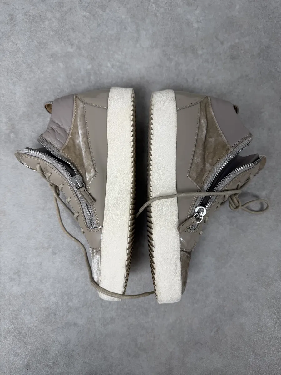 Giuseppe Zanotti Beige Velvet High Sneakers - Image 8