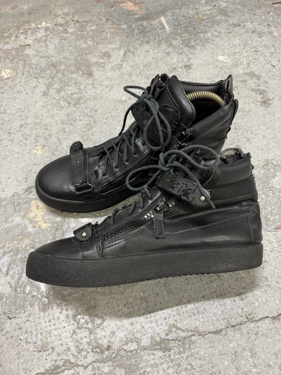 Giuseppe Zanotti Black Satin Leather High Sneakers - Image 5