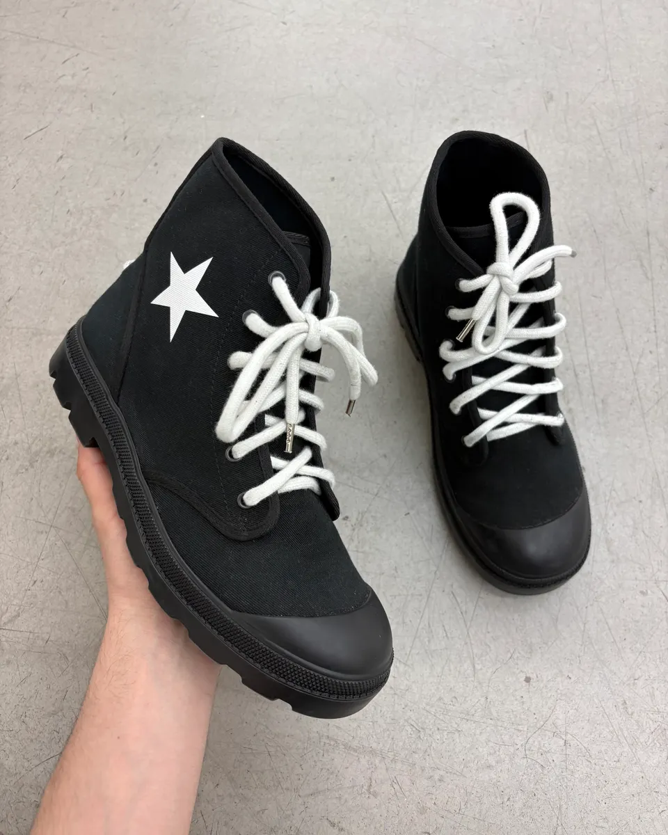 Givenchy Black Canvas Star Laced Boots by Riccardo Tisci