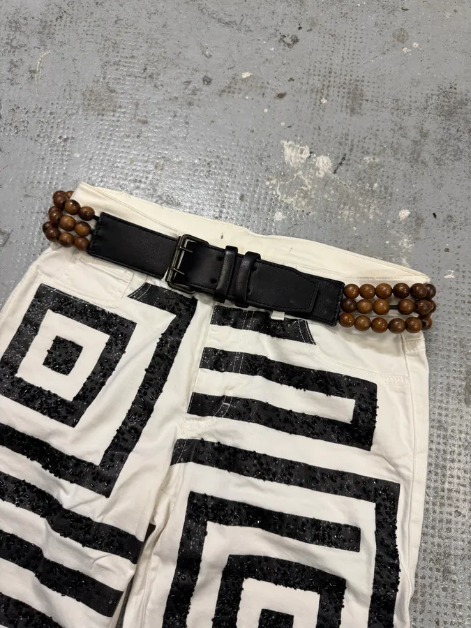 Givenchy Black Leather Wood Pearl Belt - Image 2
