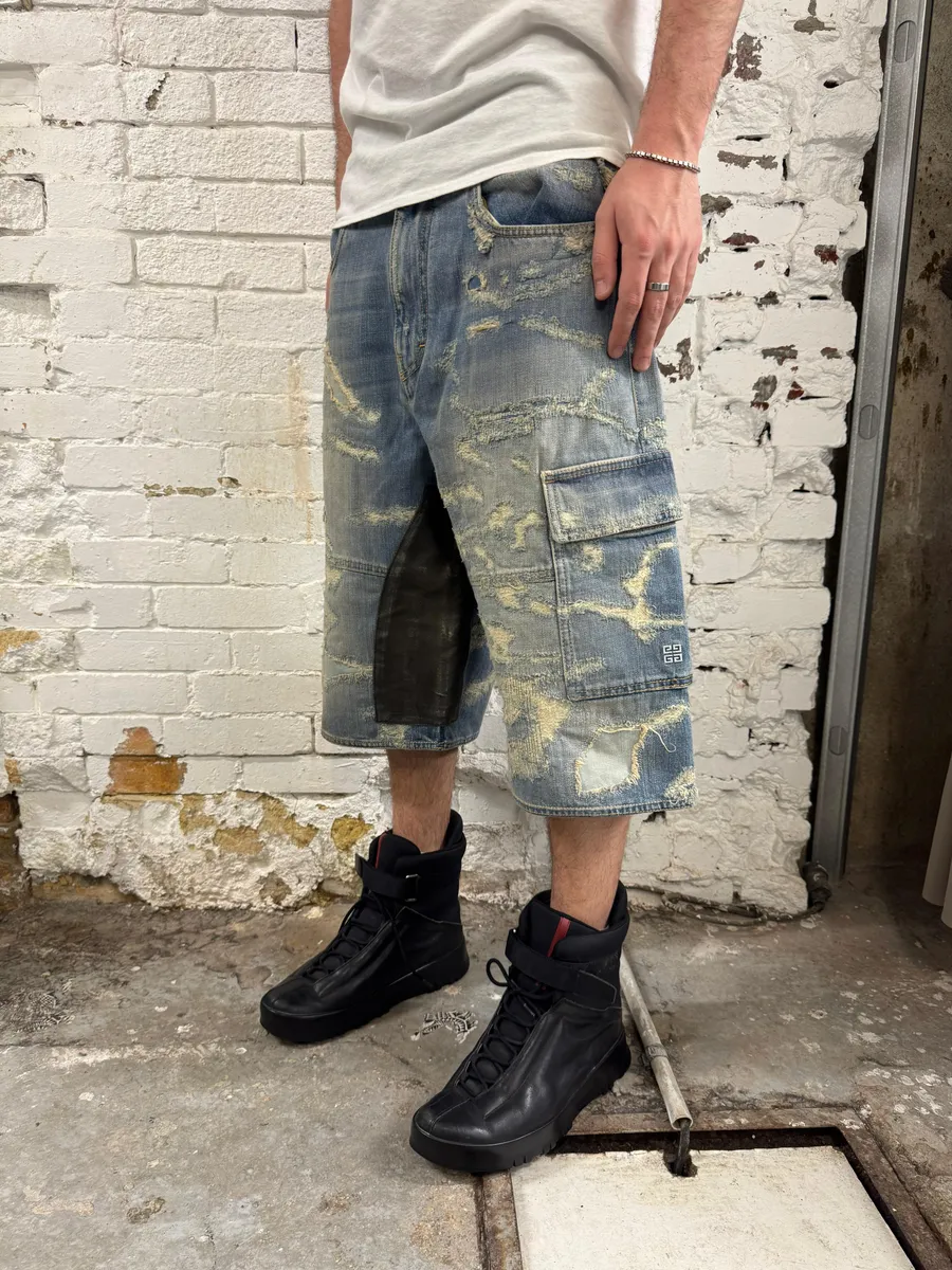 Givenchy Boro Distressed Blue Denim Short - Image 3