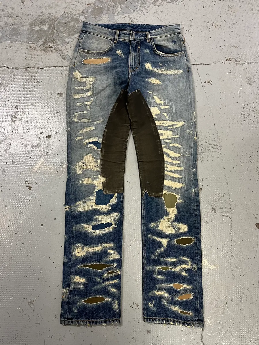 Givenchy Boro Distressed Blue Moleskin Denim Jeans - Image 5