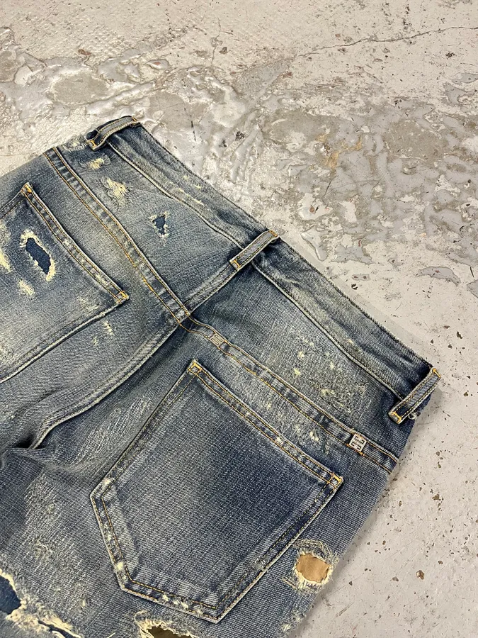 Givenchy Boro Distressed Blue Moleskin Denim Jeans - Image 9