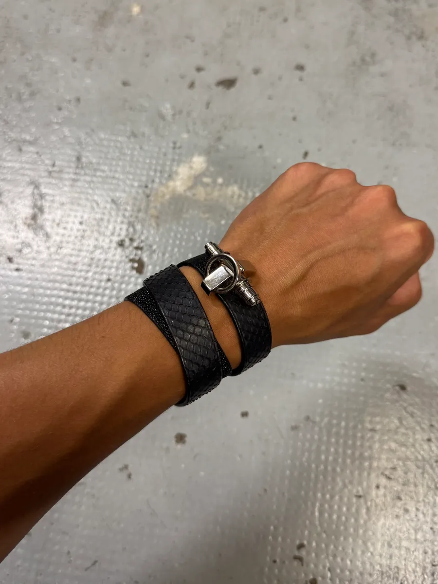 Givenchy Grey Snakeskin Effect Leather Bracelet