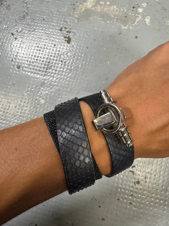 Givenchy Grey Snakeskin Effect Leather Bracelet - Image 3