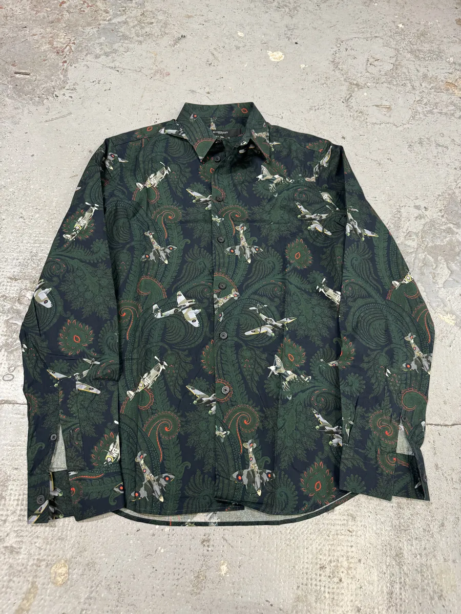 Givenchy Paisley Sky War Planes Green Shirt - Image 5