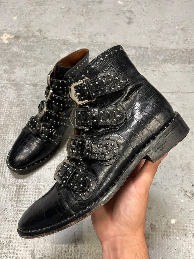 Givenchy Straps Studded Black Leather Boots