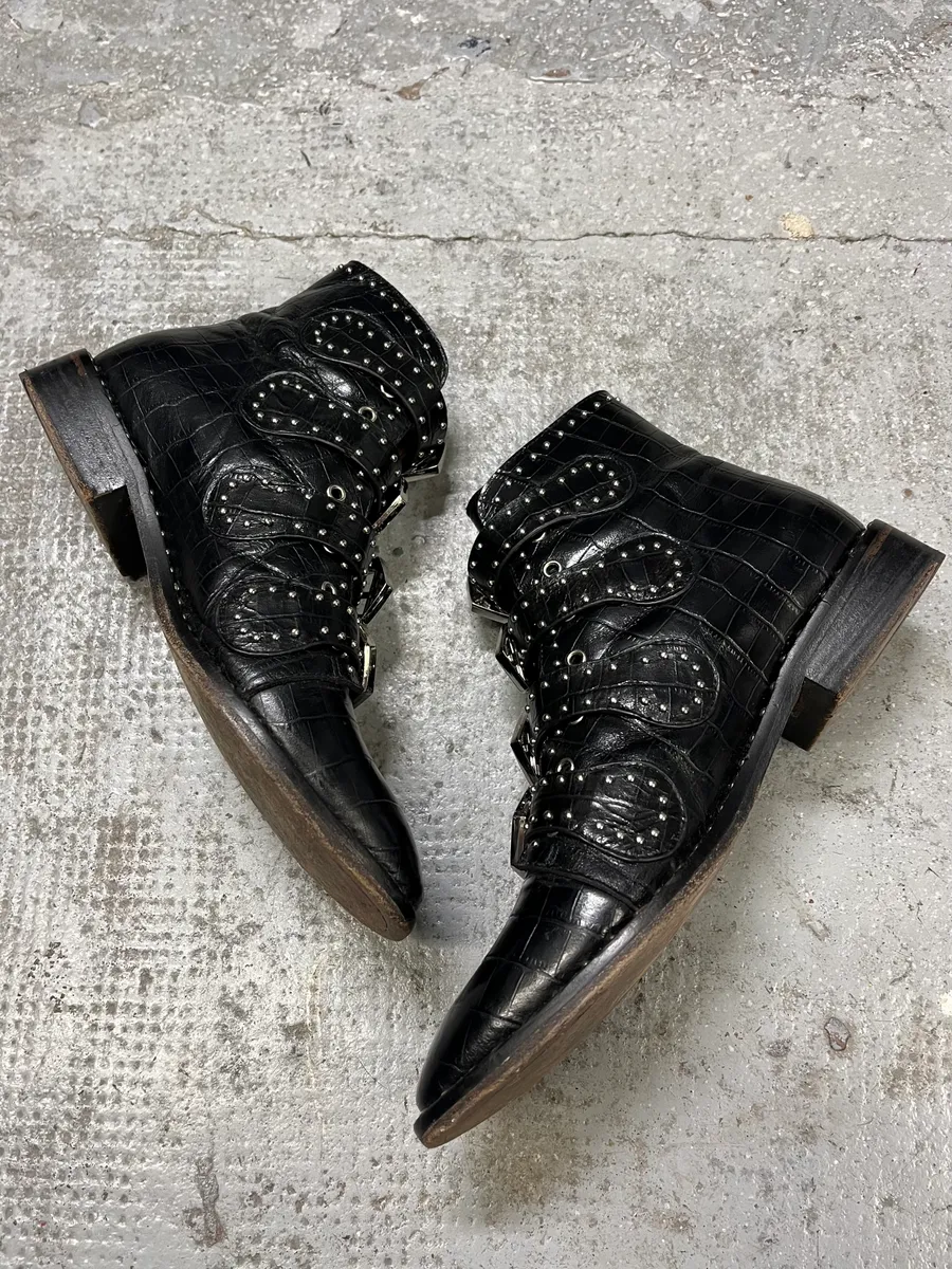 Givenchy Straps Studded Black Leather Boots - Image 2