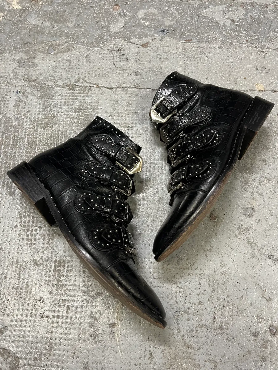Givenchy Straps Studded Black Leather Boots - Image 4