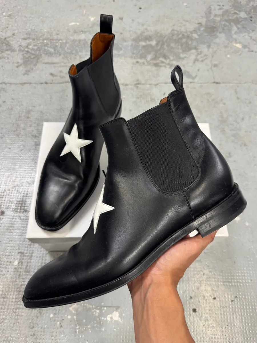 Givenchy White Star Black Leather Chelsea Boots by Riccardo Tisci