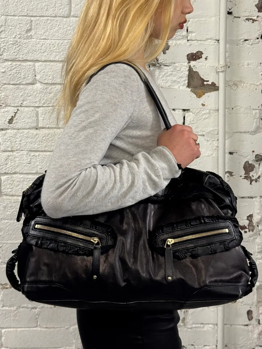 Gucci Black Bronze Leather Sabrina Multi-Pocket Handle Bag - Image 3