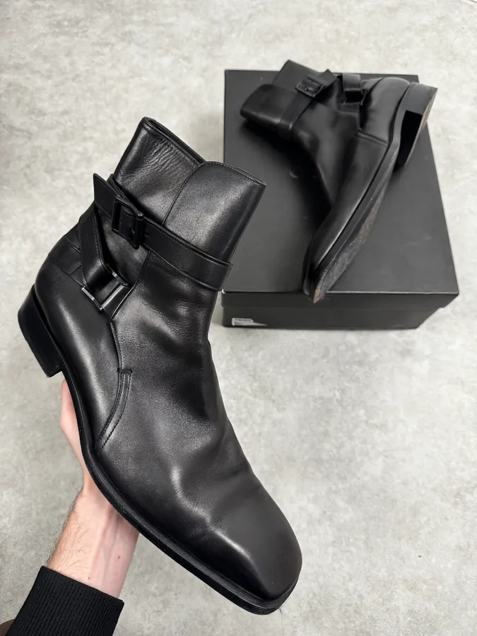 Gucci Black Buckle Leather Boots