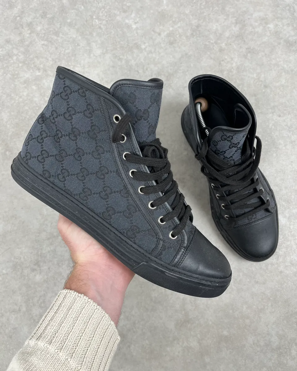 Gucci Black Canvas Monogram High Sneakers