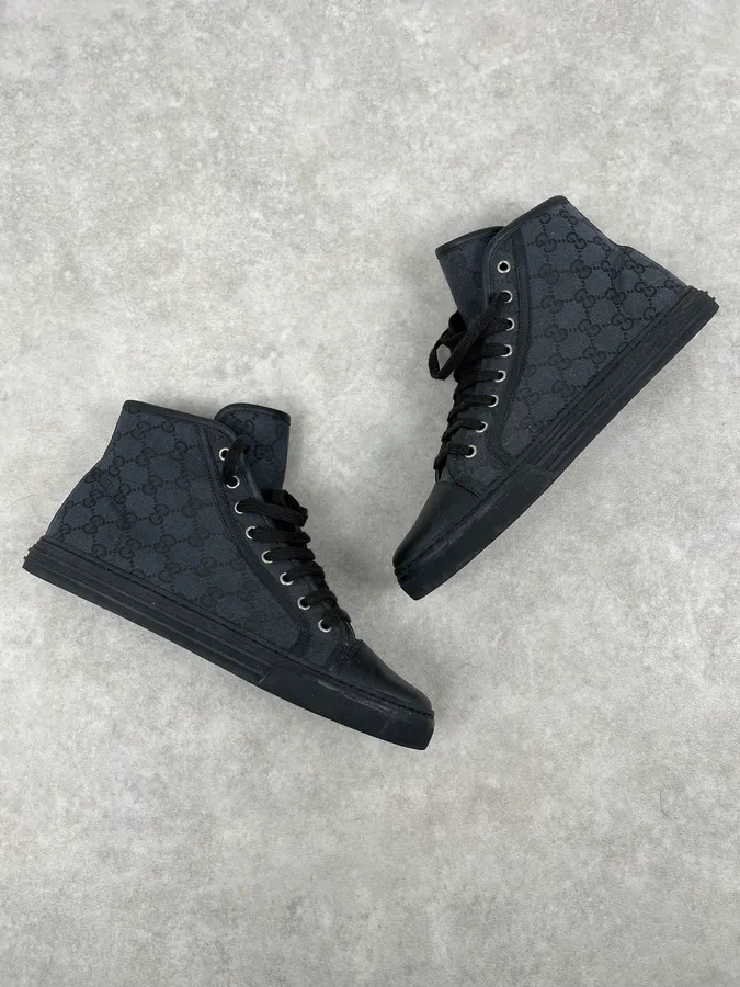 Gucci Black Canvas Monogram High Sneakers - Image 5