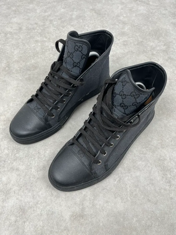 Gucci Black Canvas Monogram High Sneakers - Image 6