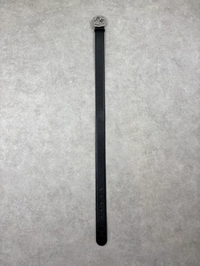Gucci Black Leather Propaganda Monogrammed Belt - Image 7