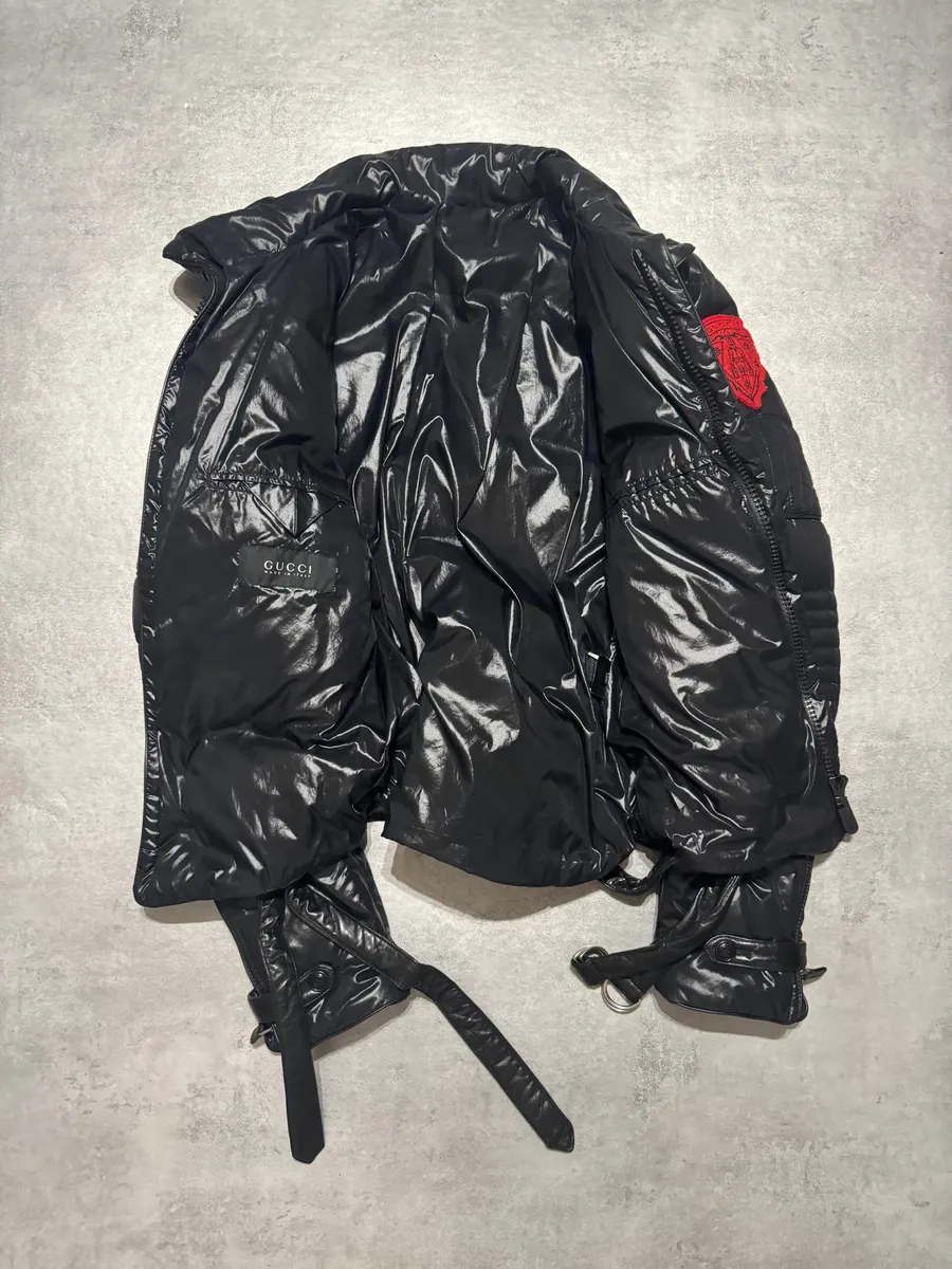 Gucci Black Patch Puffer Belted Jacket - Image 6