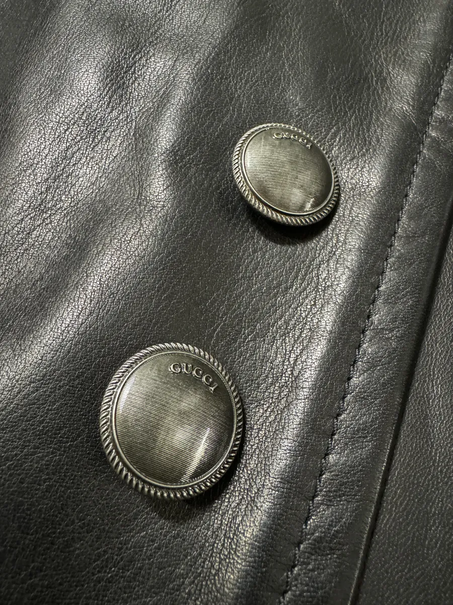 Gucci Black Premium Buttoned Naval Leather Jacket - Image 11