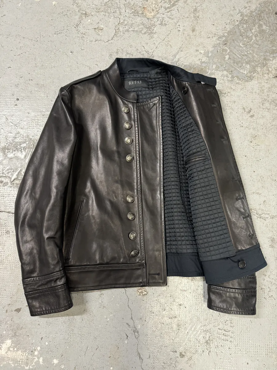 Gucci Black Premium Buttoned Naval Leather Jacket - Image 12