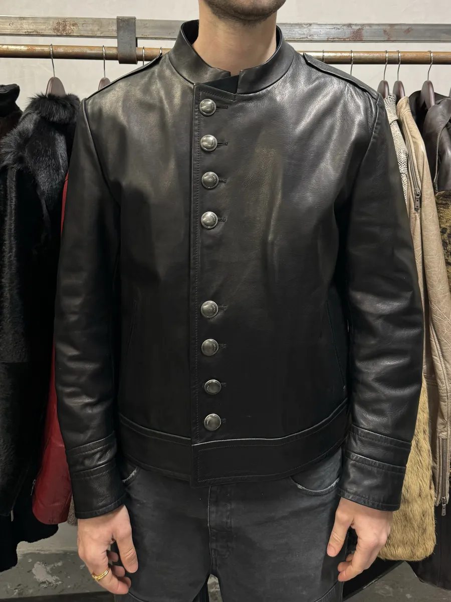 Gucci Black Premium Buttoned Naval Leather Jacket - Image 2