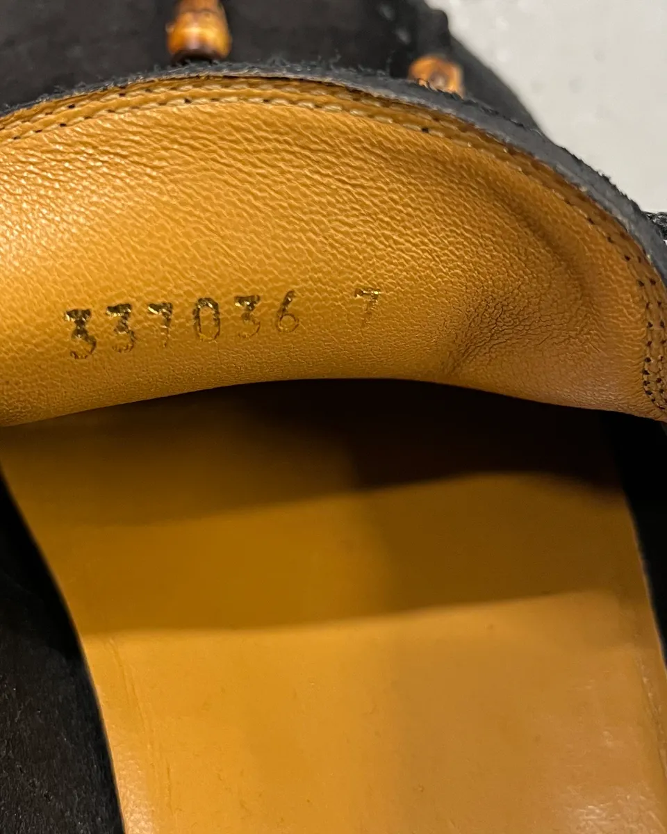 Gucci Black Suede Bow Detail Loafer Shoes - Image 11
